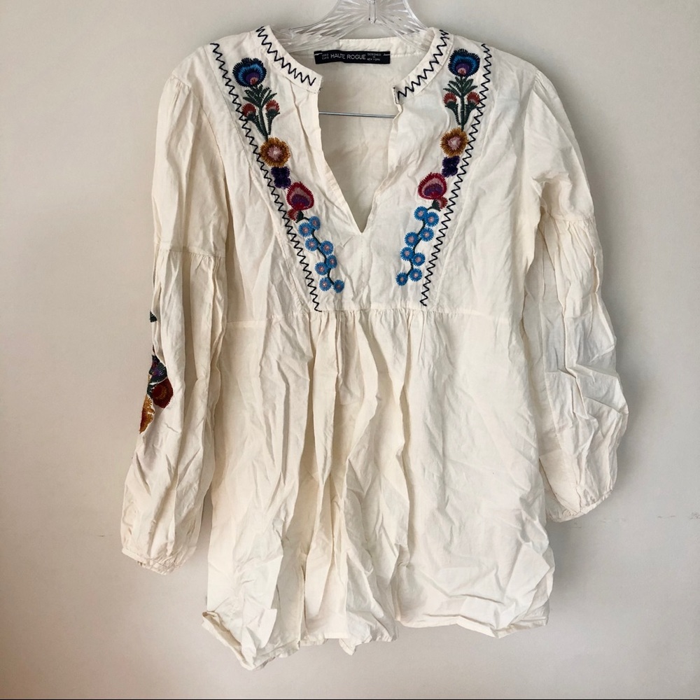 Haute Rogue Embroidered Long Sleeve Tunic Top